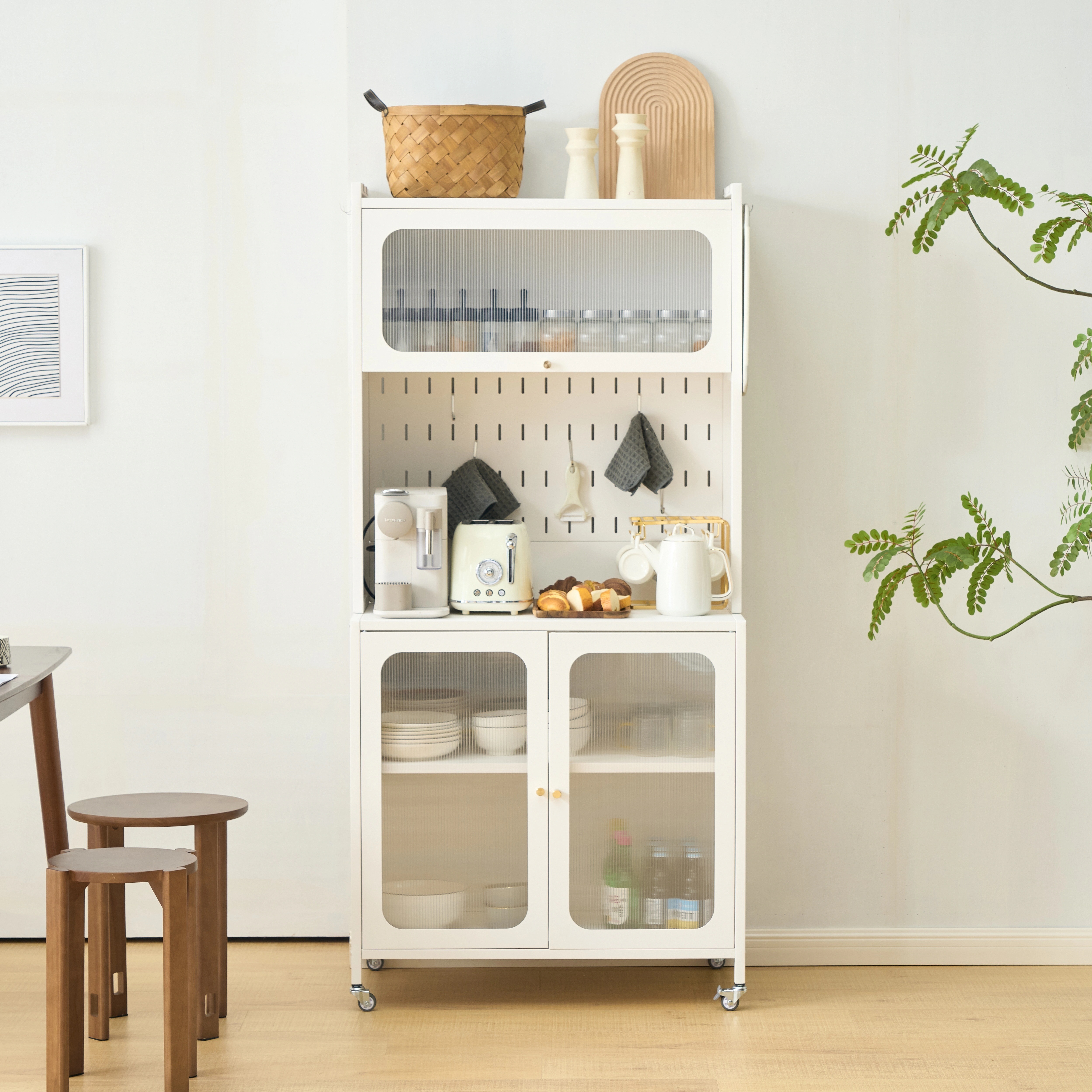 【国内発送Ｍ】21食器棚 キッチンカウンター スリム キッチン収納 ガラス扉 キッチンワゴン キッチンボード おしゃれ キッチンキャビネット キッチンストッカー 80cm カップボード レンジ台 収納