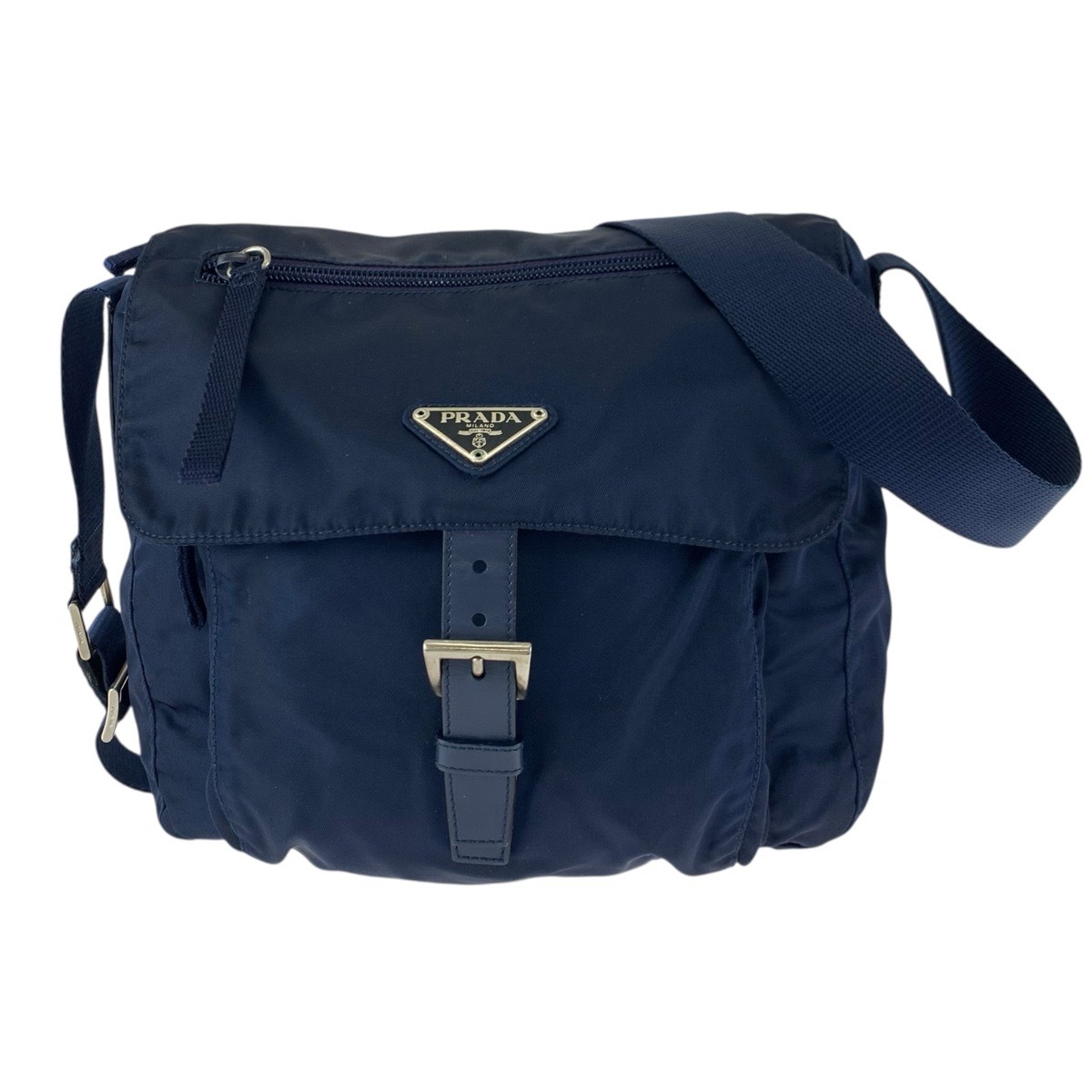 美品 テスート 三角ロゴプレート ネイビー シルバー金具 ナイロン/レザー バックパック デイパック レディース 601283