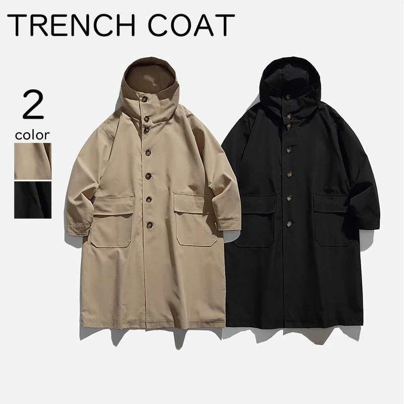 【最新モデル登場！！】メンズ トレンチコート フード付き ロング丈 スプリングジャケット ロングコート 春コート ゆったり ライトアウター オーバーサイズ 通勤 シンプル 大きいサイズ ビジネス カ 5,519円