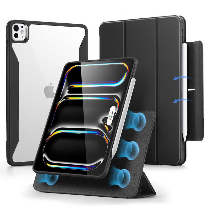 ESR　11インチ用 iPad Proa(M4)用 Rebound Hybrid 360 縦横スタンド対応マグネットカバー Black　ESRReboundHybrid360iPadPro11M4