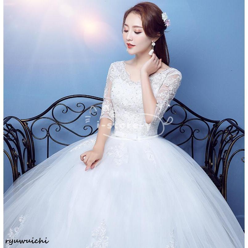 ウェディングドレス 二次会 安い ウエディングドレス 結婚式 エンパイア 花嫁 ドレス 白 披露宴 半袖 ロングドレス ブライダル プリンセス 大きいサイズ