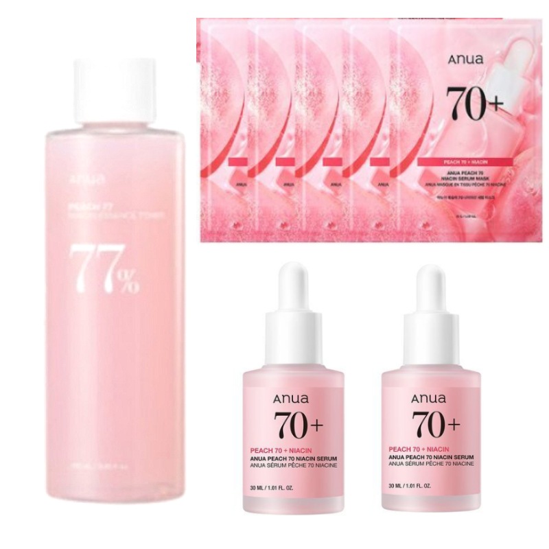 桃77％ナイアシンエッセンストナー, 250ml1個+桃70％ナイアシンセラム, 30ml.2個+桃 70 ナイアシン セラム マスクパック,5枚