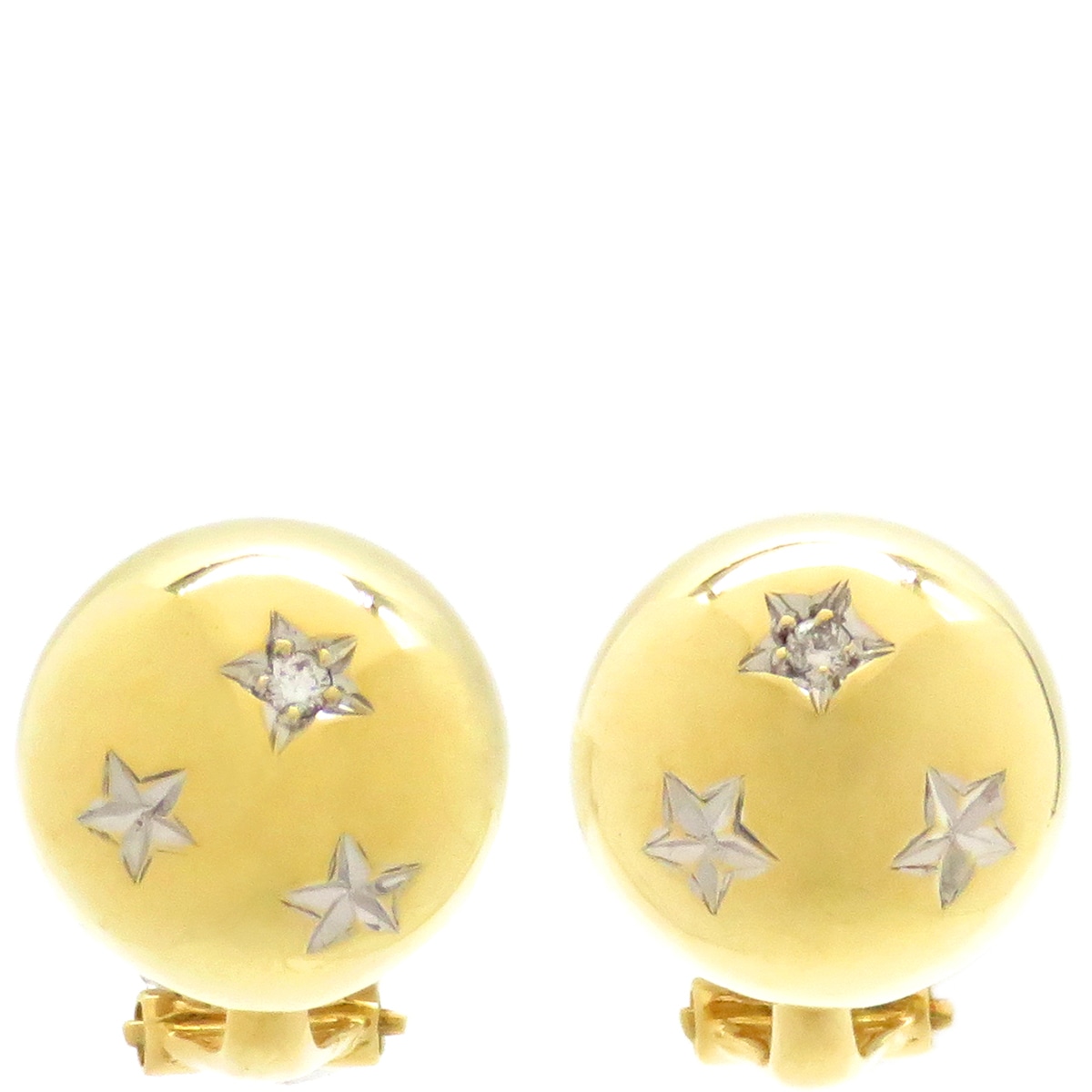 セリーヌ CELINE ピアス ボール＆スターモチーフ ダイヤ ピアス K18YG ダイヤモンド イエローゴールド Au750 18K 星モチーフ 1Pダイヤ クリップタイプ 【中古】