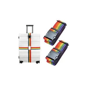 【即日対応】ワンタッチ式 スーツケースベルト 荷物固定 調節可能 荷崩れ防止 目印 旅行の必須アイテム 旅行用品 旅行便利グッズ 2本セット （レインボー）
