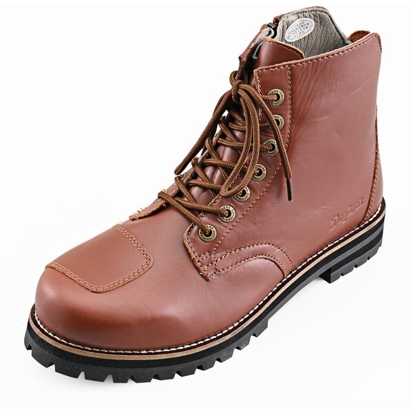 D62842 バイク ブーツ ライディングブーツ レディース 防水 本革 牛革 シフトパッド付き サイドジップ レースアップブーツ DS-004 WP ブラウン 24.5cm