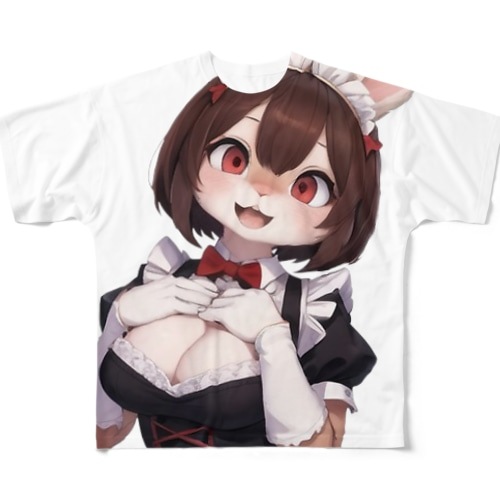 【文字入れ可能受注生産】ウサギの女の子　メイド　ケモナー　ネザーランドドワーフ フルグラフィックTシャツ