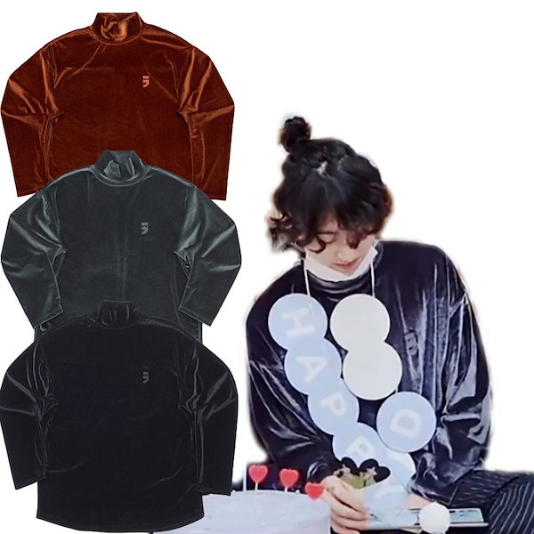 ●A NOTHING●DROP-SHOULDER VELVET 1/2 TEE BTSジョングク着用 BTS JUNGKOOK PICK - A NOTHING DROP-SHOULDER VELVET TEE BLACK