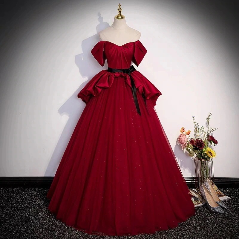 ウエディンウエディンドレス ロング丈レースドレスオフショルダー 気質優雅大きいサイズ 結婚式 二次会 演奏会 花嫁 撮影 編み上げ式