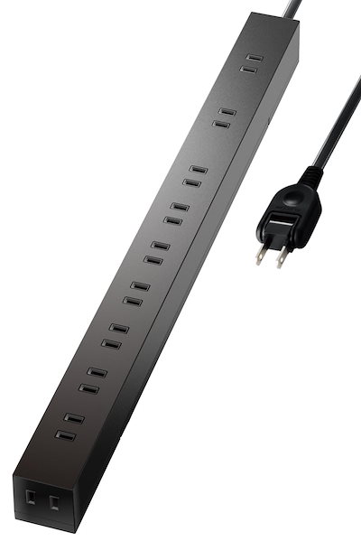 他サイト： エレコム 電源タップ 雷ガード 10個口 2m ほこりシャッター 【 固定 ・吊下可能な回転パーツ付き】 ブラック ECT-0102BKの商品画像