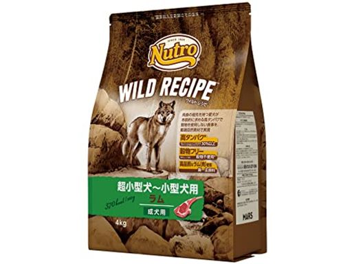 NUTRO ワイルドレシピ 超小型犬~小型犬用 グレインフリー 成犬用 ラム 4KG ドライフード 総合栄養食 ドッグフード 犬 穀物フリー 香料・着色料 無添加 消化吸収の健康維持 ニュートロ