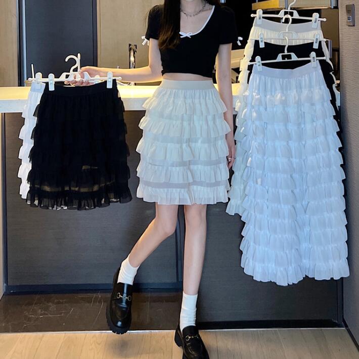 1つ買うと10個無料ティアードスカート ロングスカート ショートスカート ルスカート フリル スカート 安全パン付き 切替 ウエストゴム レディース フェミニ