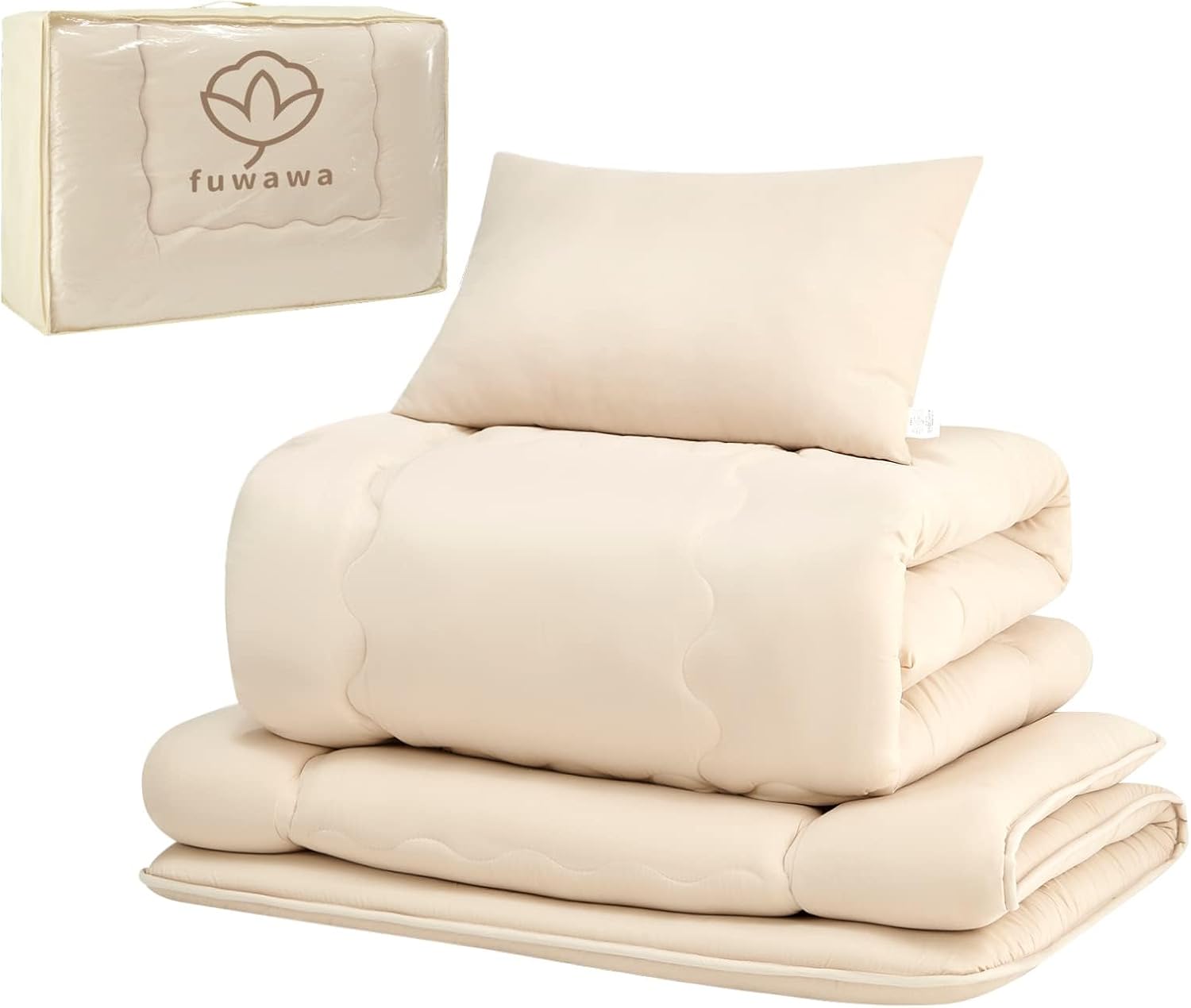 布団セット セミダブル 布団4点セット SEK認証 防臭 寝具セット【ボリューム増量 中綿1.8kg 掛け布団】 【高密度固綿入り三層 敷布団】枕 来客用布団セット 収納ケース付き 組布団