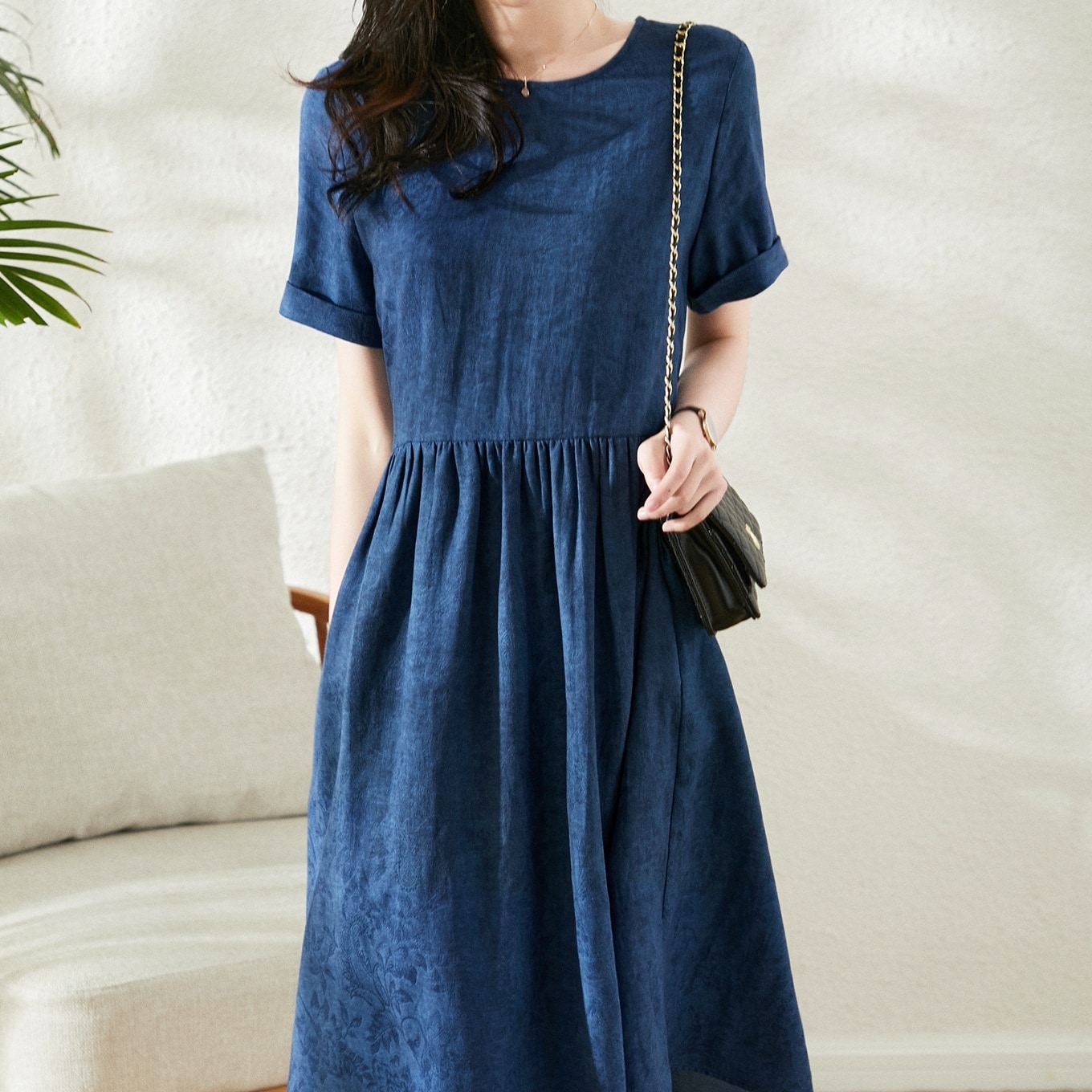 フレア ワンピース 膝丈 半袖 フレアタイプ ポケット 襟なし ラウンドネック エレガント 上品 袖あり 清楚 レトロ かわいい 大人可愛い おしゃれ フェミニン 大人女子 ラブリー フォーマル シン 12,753円