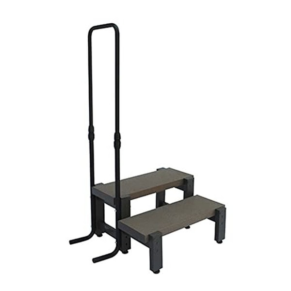 旭興進 人工木手すり付き2段ステップ アッシュブラウン aks-39880 メーカー直送