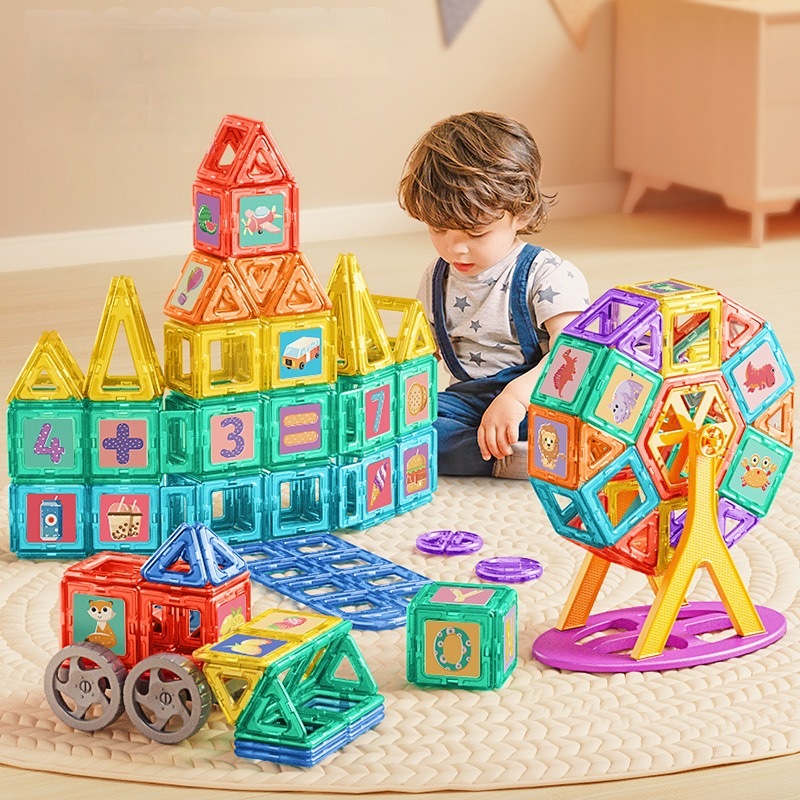 プレゼント 玩具 積み木 車輪 170PCS 人気 おすすめ 子ども 子供 知育玩具 マグネット ブロック 磁石 おもちゃ 170ピース MAGROC