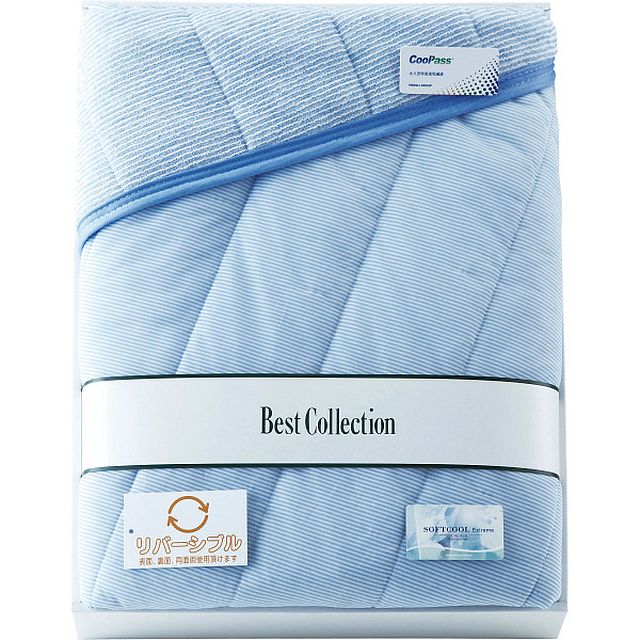 涼感&吸水速乾リバーシブルキルトケット ブルー