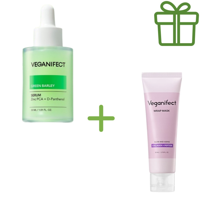 【毛穴×水分弾力ケア】青麦ジンクセラム30ml＋ラッピング保湿コラーゲンマスク80ml（スパチュラ付き）／ヴィーガン整肌セット+ランダムギフト付き