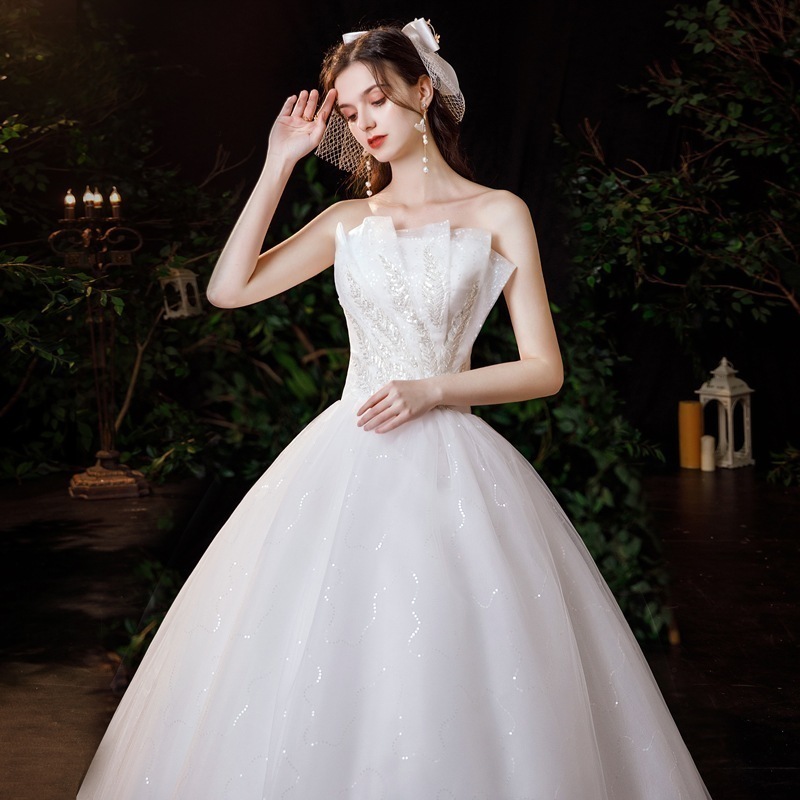 チューブレスメインウェディングドレス 2025 花嫁プリンセスウエスト痩身スーパーフェアリーファンタジー星空大きいサイズフロアレングスのウェディングドレス