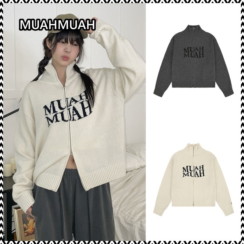 MUAHMUAH LAMBSWOOL JACQUARD KNIT ZIPUP