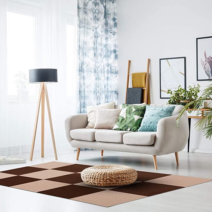 ジョイントマット 吸着マット タイルマット ズレない めくれない カーペット 防音マット フローリングカーペット 滑りとめ(ブラウン+ベージュ, 45x45x0.4cm（40枚入り）)