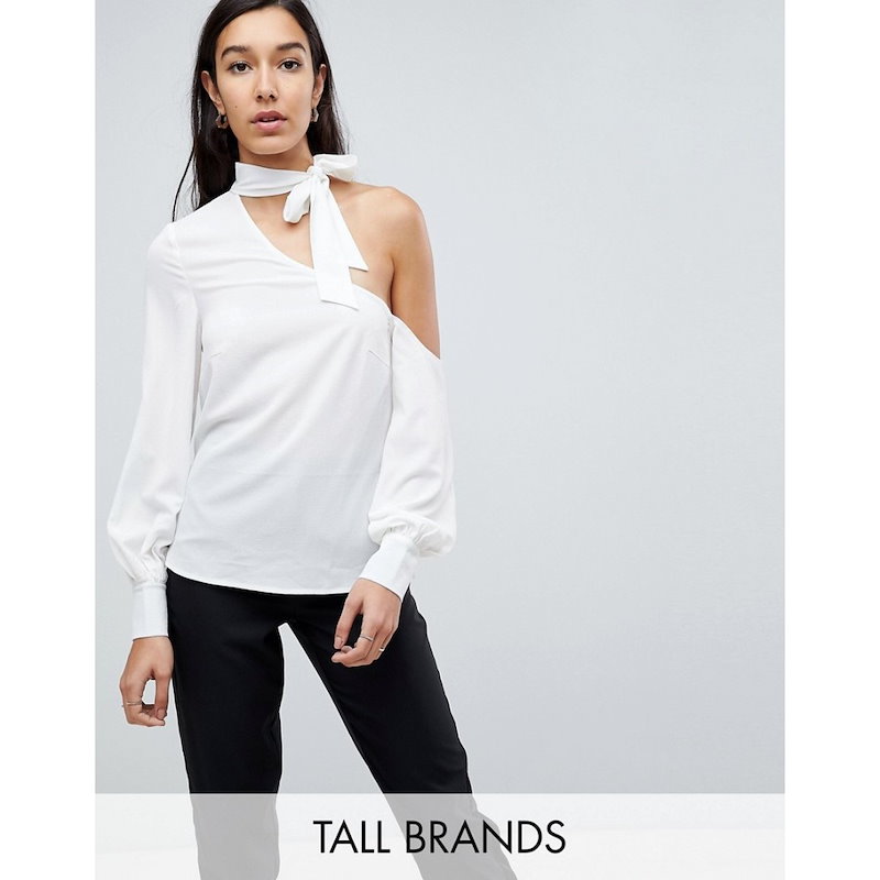 ファッションユニオン レディース トップス ブラウス・シャツ【Fashion Union Tall Cold Shoulder Blouse With Tie Neck Detail】White ファッションユニオン レディース トップス ブラウス・シャツ【Fashion Union Tall Cold Shoulder Blouse With Tie Neck Detail】White