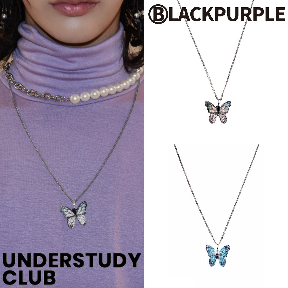 [Black Purple] Butterfly Long Drop Necklace