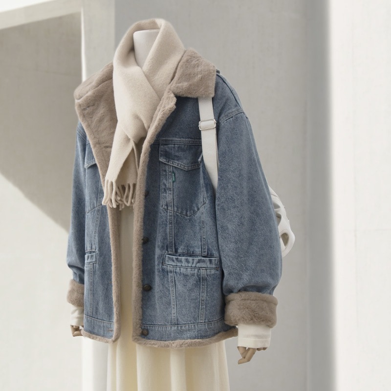 きれいなカウボーイ綿服の女性冬服の新型はウサギの毛の内胆に似せて綿服の洋風コートを厚くした