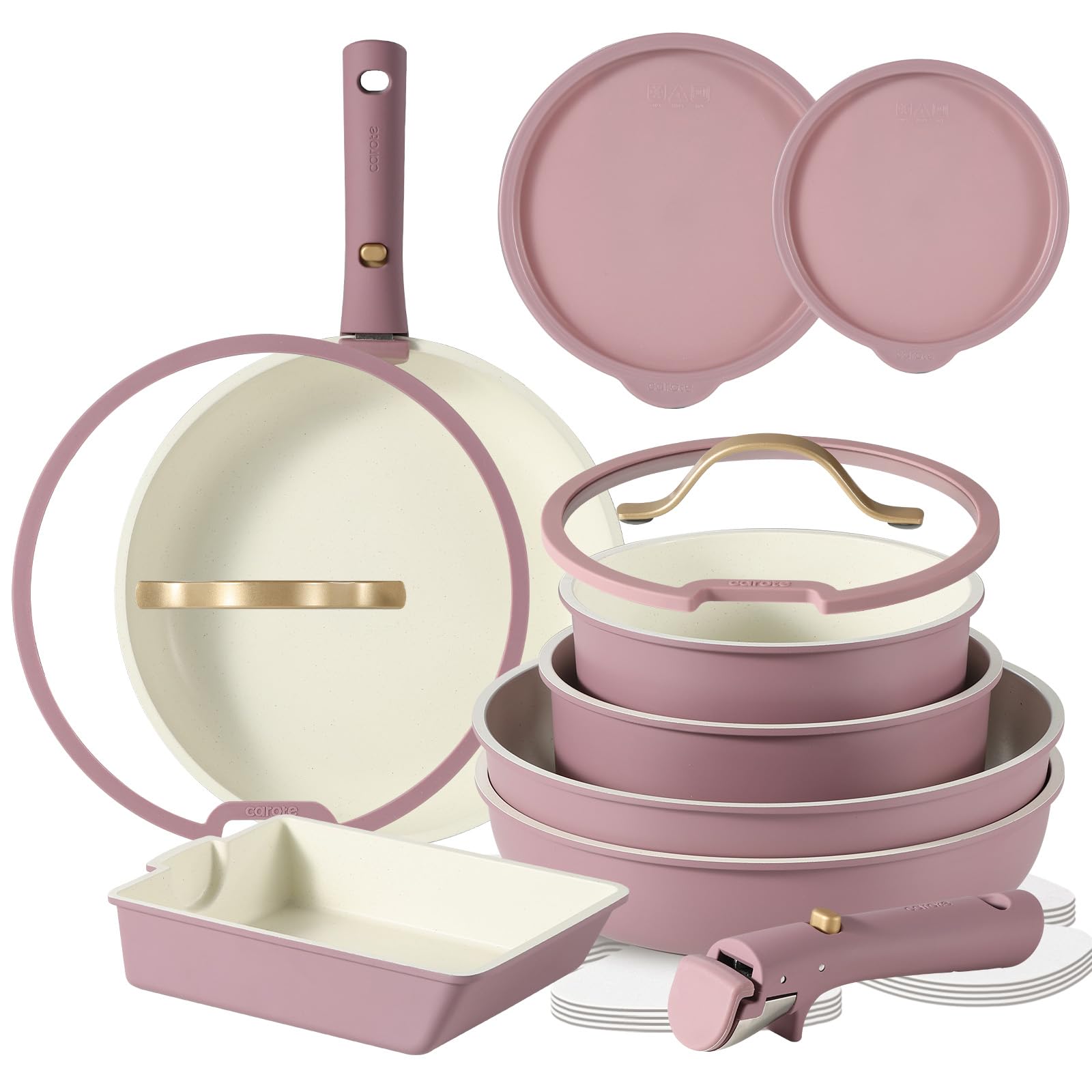 CAROTE カローテ フライパン セット16点 鍋セット IH・ガス火対応 PFOA PFOS フリー 取っ手のとれる マーブルコート くっつきにくい 洗いやすい 高級感ありのつまみ 紫