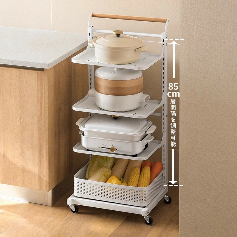 【本日限定】キッチンワゴン 3段/4段 二種類ある キャスター付き ワゴン 棚 収納 ワゴンラック 移動式 キッチン ワゴン 鉄製+木製 小物収納 組立簡単 調味料ワゴン 多機能 ２つ収納板 + １個