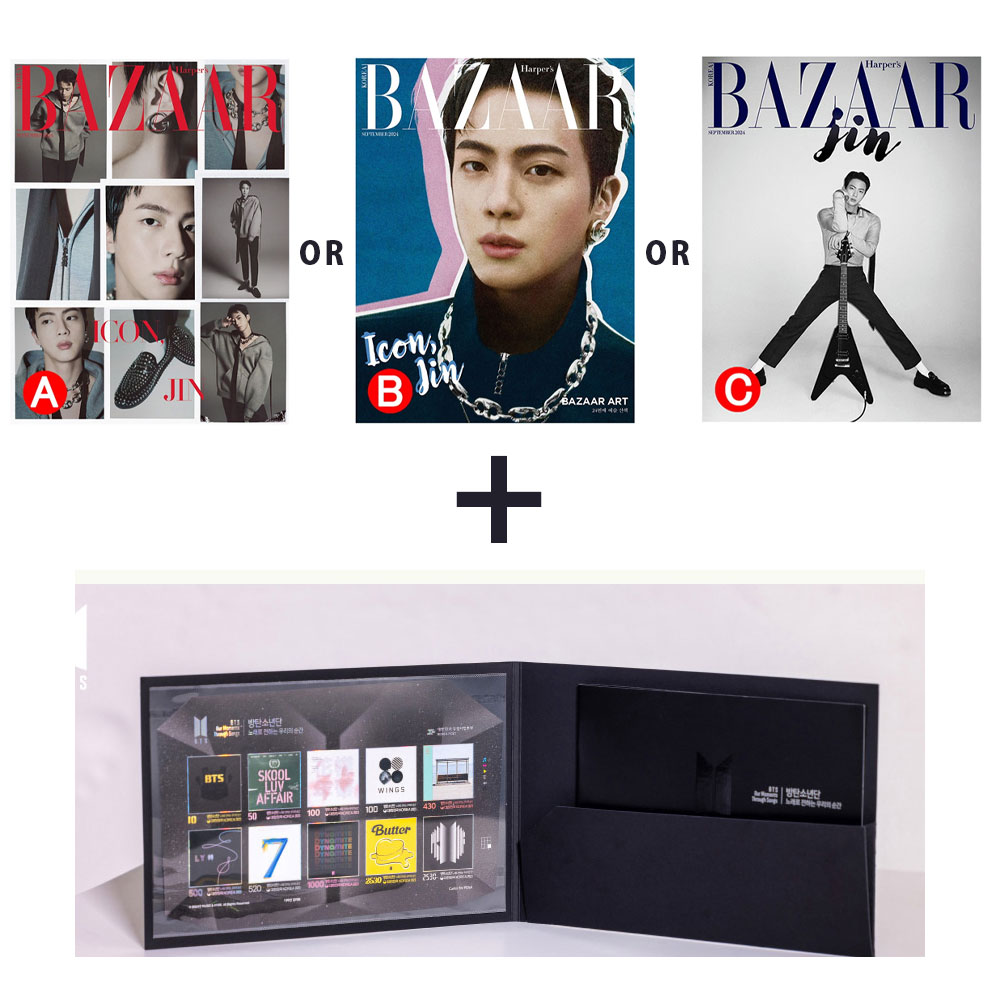 雑誌+切手セット / JIN (BTS) 表紙 BAZAAR KOREA 2024年 9月号/W KOREA 2024 年/BTS切手/記念パッケージ セット