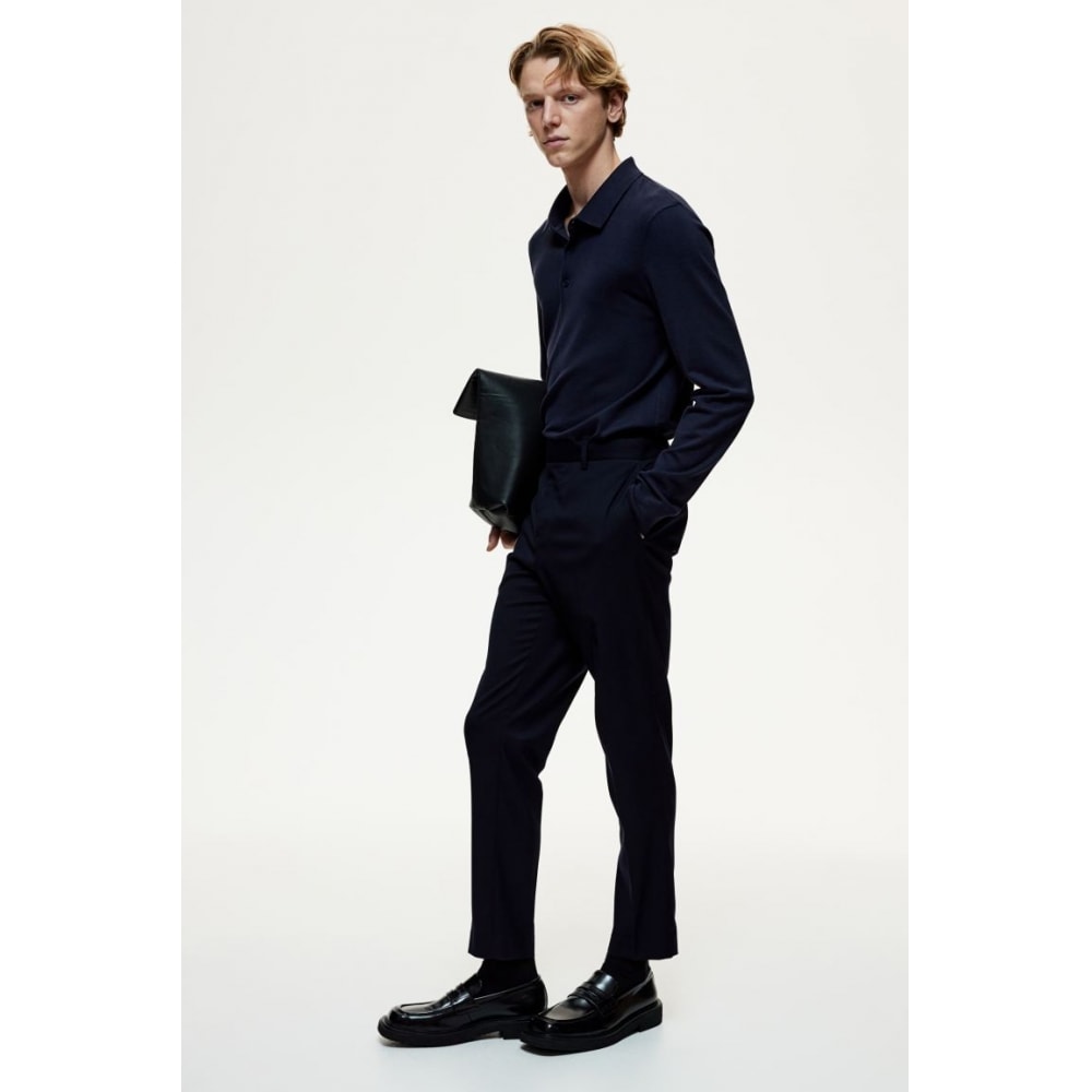 H&M スーツパンツスリムフィットネイビーブルー