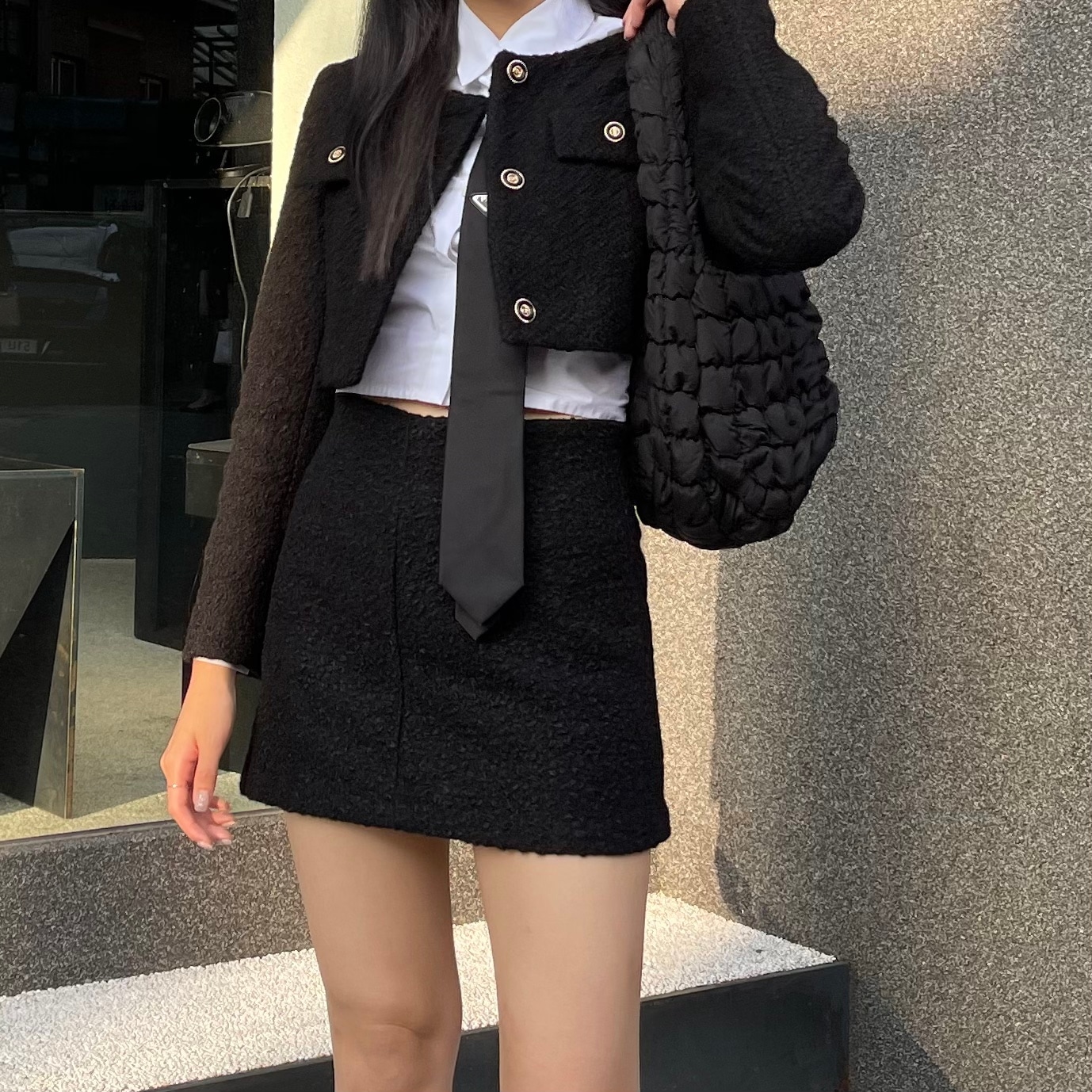 [デートルック] 金裝ボタン ツーピースジャケット SET