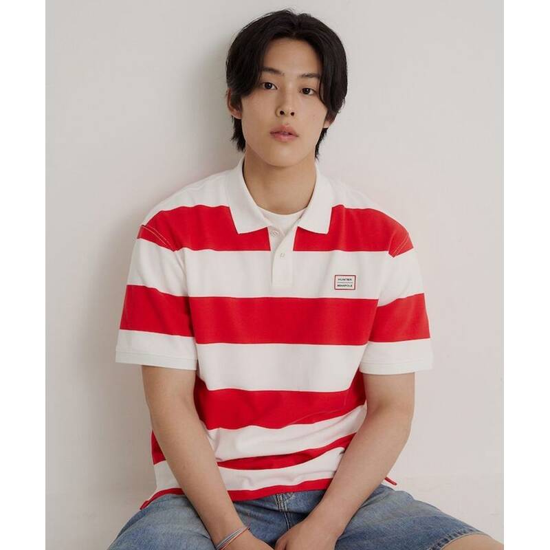 BEANPOLE MEN [HUNTER] ボールドストライプ ラグビーTシャツ レッド BC6642K266 423090