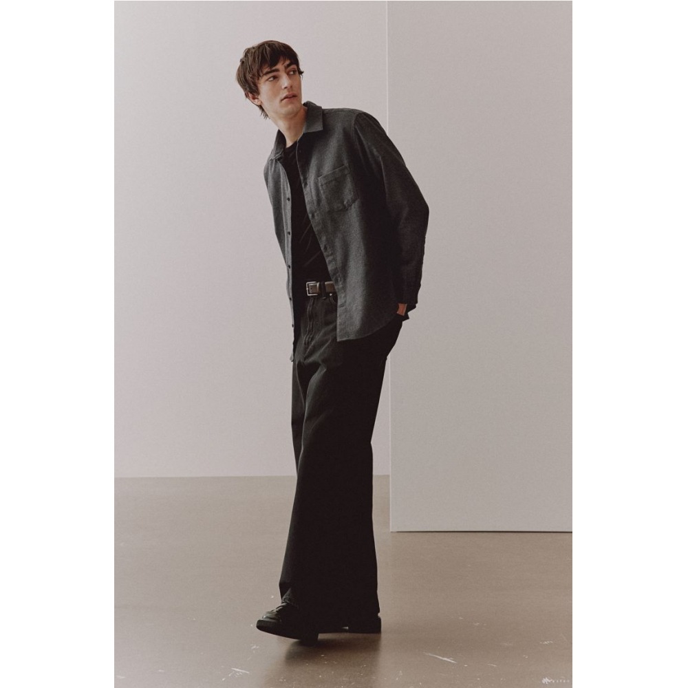 H&M レギュラーフィットフランネルシャツダークグレー