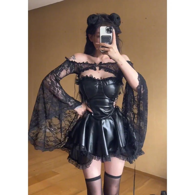 【二枚目は300引きです】ロリータスカート コスプレ スーツレディース2024秋新作レースベルスリーブカーディガン+ホットガールスリムフィットスプライシングチューブスカートツーピーストレンドセット