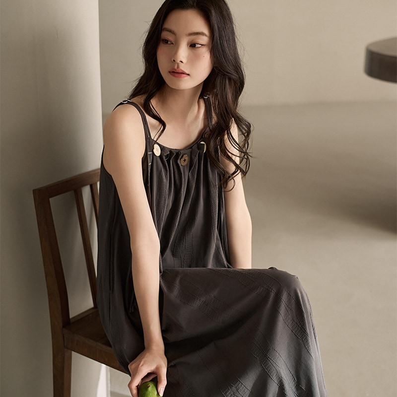 サスペンダーレディースナイトドレス夏純綿薄手涼しいゆったりした怠惰なスタイルは外で着用できるロングパジャマホーム服夏