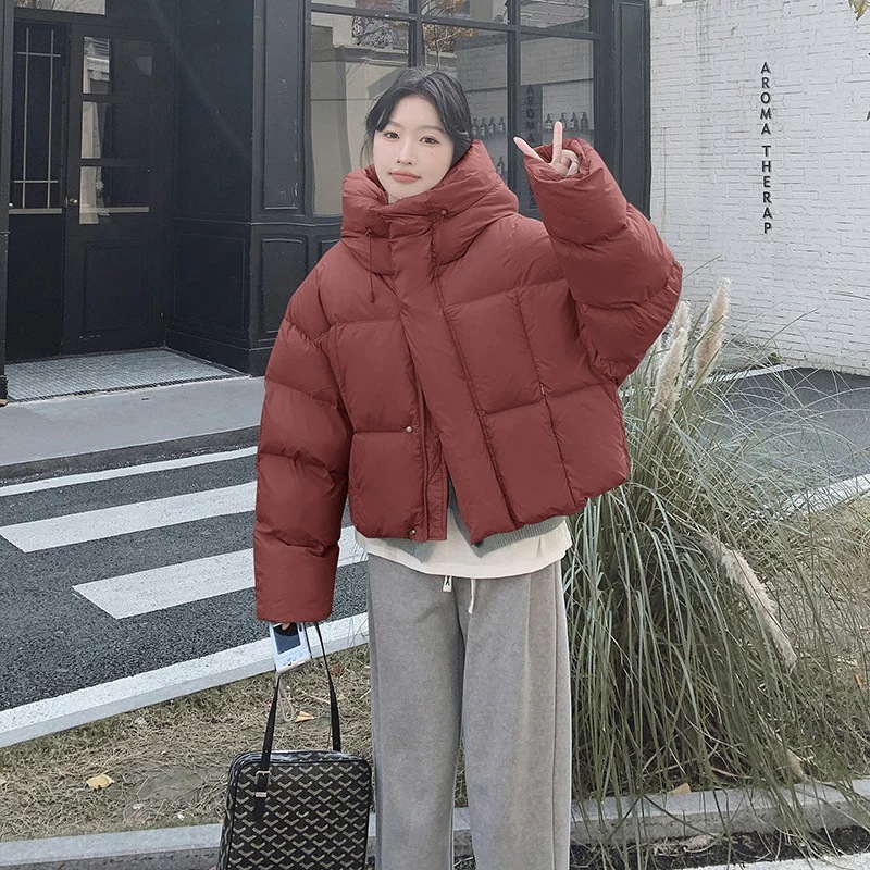 小柄シュークリームダウンジャケット2024新型ショート丈キャップゆったり厚め韓国系パンコート