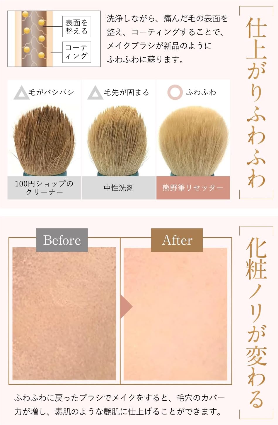 博雲堂 超時短 メイクブラシクリーナー 無臭 除菌 お肌に優しい 洗浄液 熊野筆リセッター 化粧ブラシ パフ スポンジ 500ml