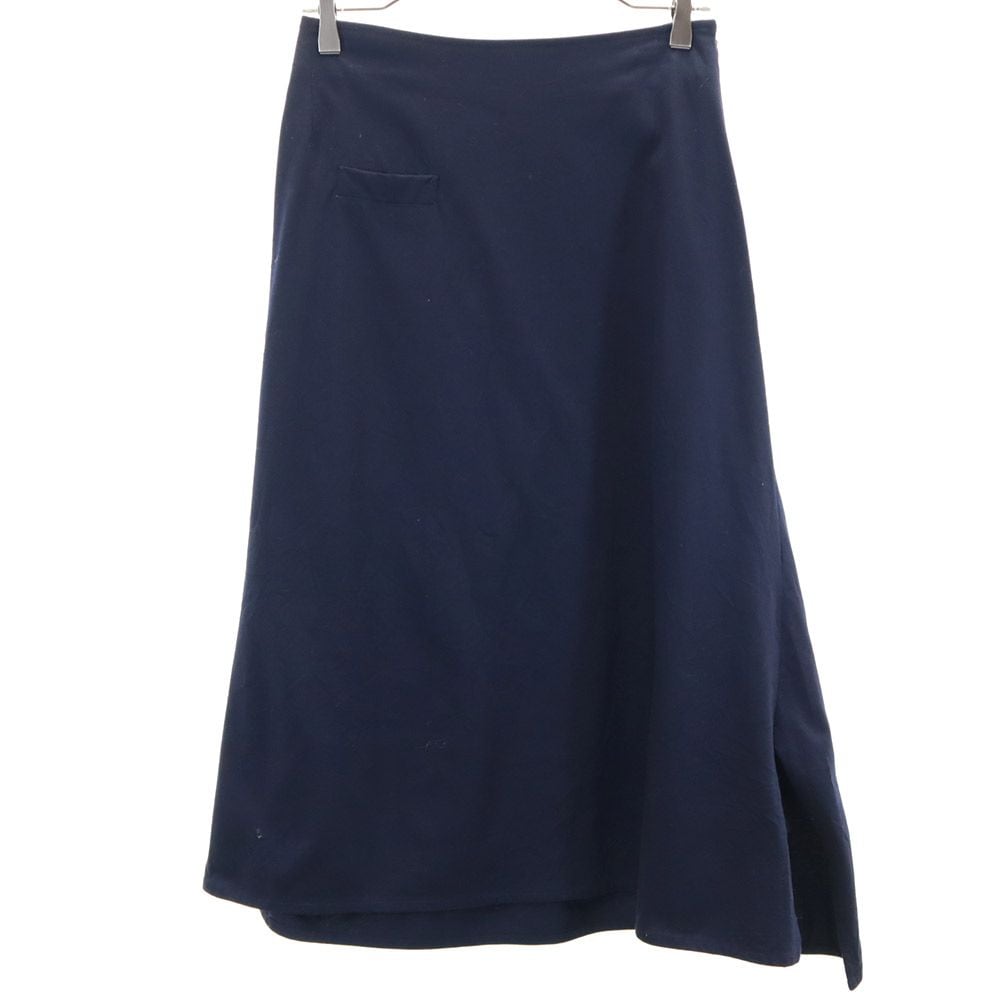 日本製 ロング丈 シワ加工 フレアスカート 1 ネイビー レディース