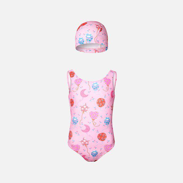 [] 女の子 バルーンパーティー Uバック ワンピース 水泳帽 水着 セット ピンク (B6SKSWS313PNK)