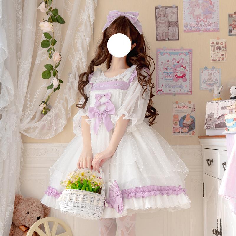 ロリータ ワンピース ホワイト Aライン レディース コスチューム パーティー ドレス ケープ 甘ロリ ゴスロリ ゆめかわいい