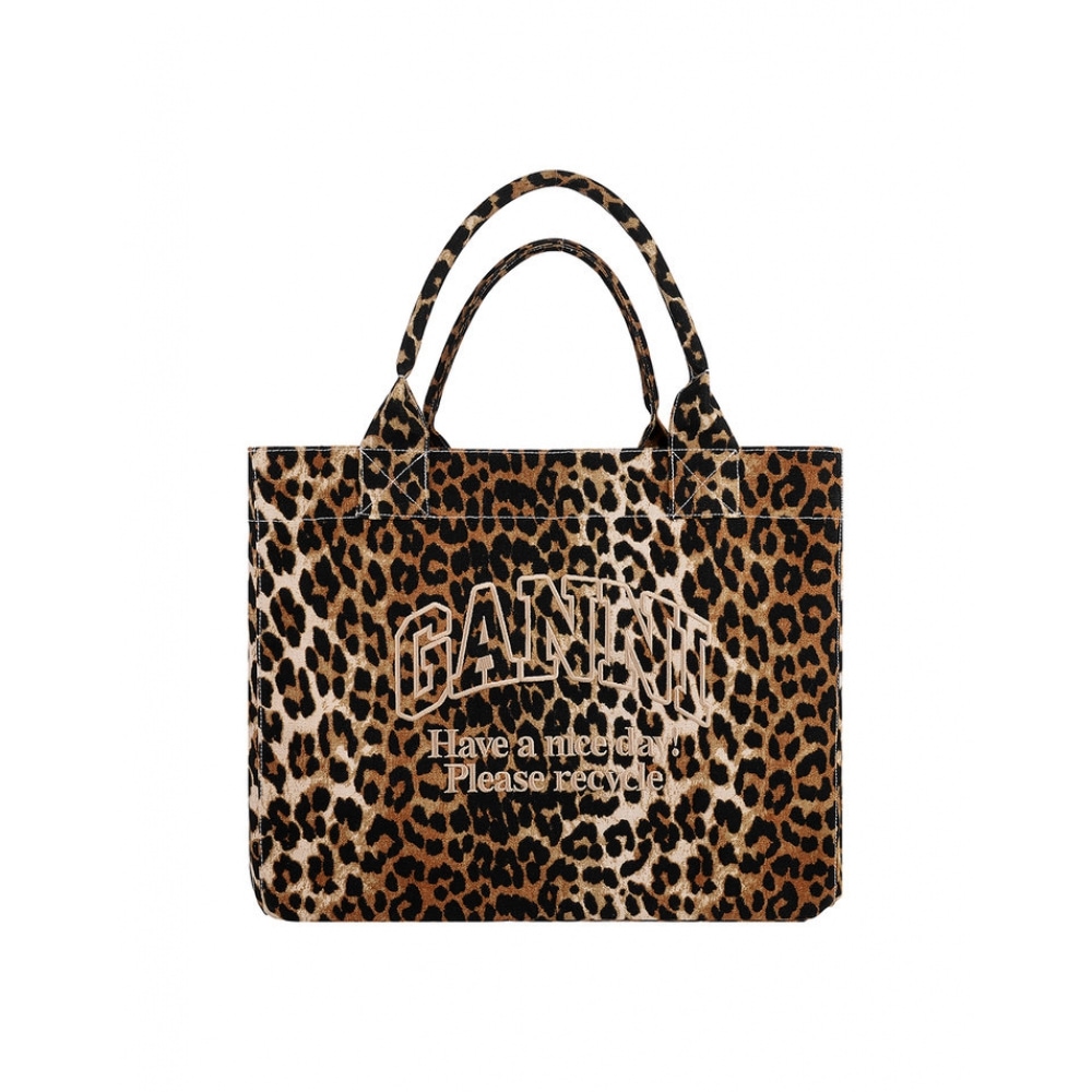 GANNI A5822 943 レオパードプリントイージー XXL ショッパーバッグトートバッグ