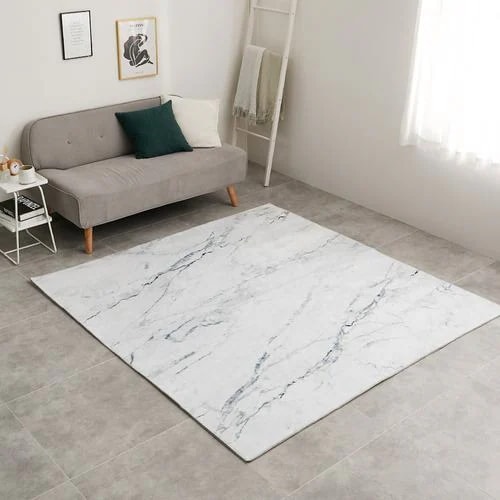 【メーカー直送品】萩原 転写プリントラグ 大理石 約190×190cm ホワイト