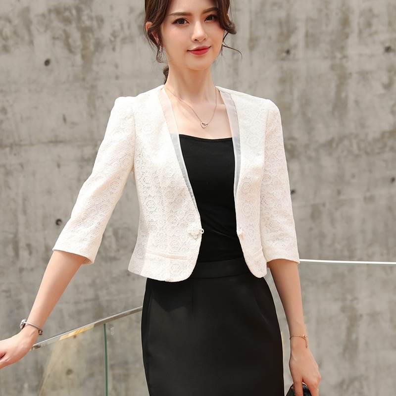 アウター レディース ジャケット 七分袖 7分袖 Vネック レース 刺繍 シースルー 透け感 大人可愛い きれいめ おしゃれ フォーマル M L XL 2XL 白 ホワイト 春 秋 入学式 入園式 卒