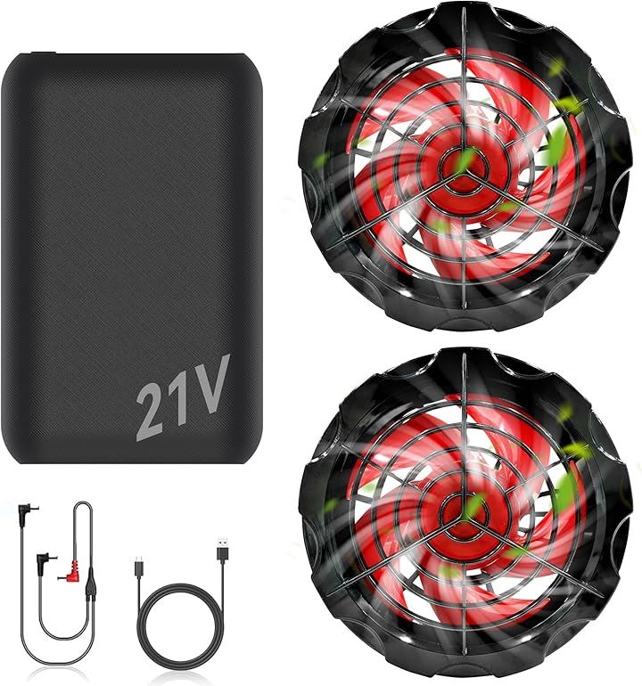 互換品空調作業服 ファンバッテリーセット21V 超高出力 超強風 20000mAh最大15時間連続稼働 搭載(ブラック, 21V ファンバッテリーセット 20000mAh)