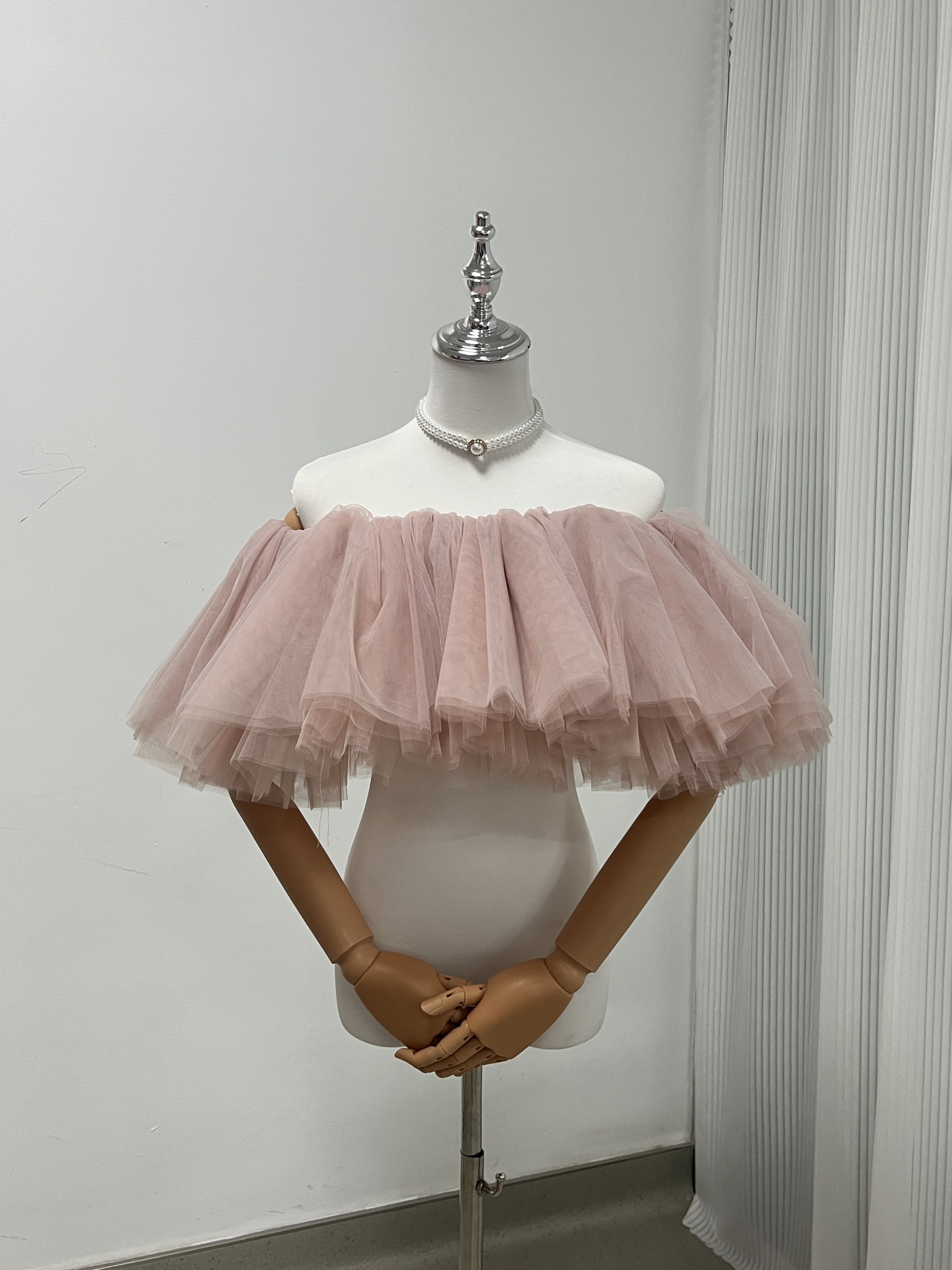 可愛い オフショルダー 取り外し ピンク ストレッチ ソフトチュール 花嫁/前撮り