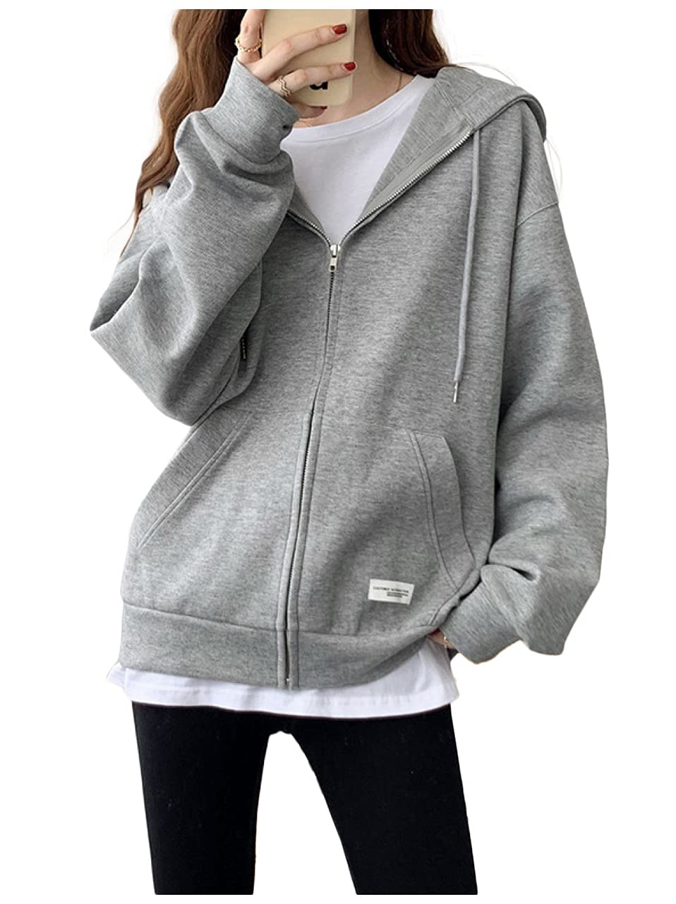 [エムズ ミミ] ジップパーカー レディース 秋 冬 ゆったり オシャレ ゆるパーカー ジップ ジッパー ジップアップ フロントジップ ビックシルエット ビッグシルエット 無地 むじ パーカー フード