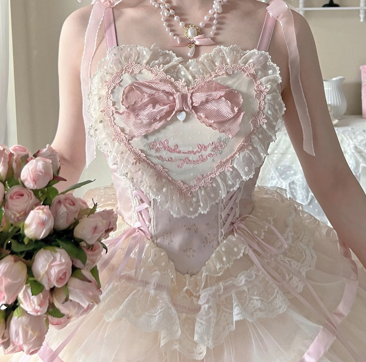 シルクサテンバレエ ロリータ バレエ風 プリンセスドレス ロリータドレス サスペンダー 誕生日プレゼント 女の子