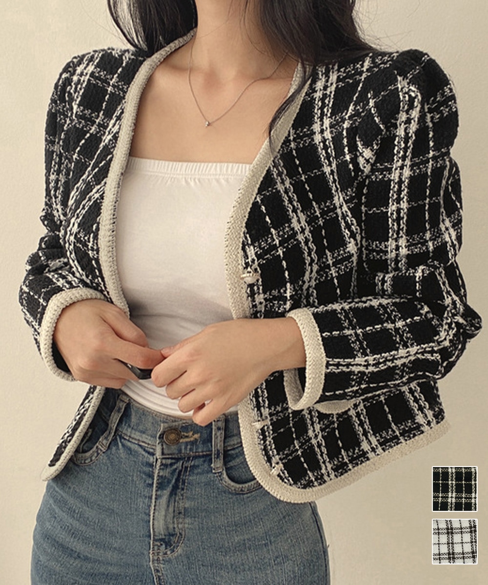 国内即納 韓国風ツイードジャケット ライトアウター 6QINGROU-002