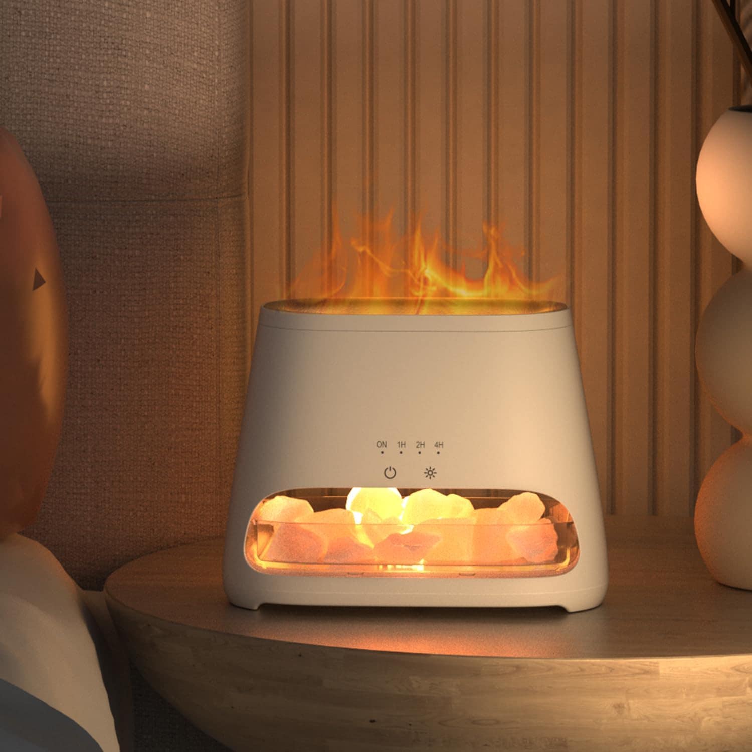 SALKING 2-in-1 アロマディフューザー 加湿器 超音波式 アロマストーン 焚き火 癒し ライトナイト付 4時間タイマー 3階段輝度調整 自動オフ 空焚き防止 静音 空気清浄 乾燥対策 お手